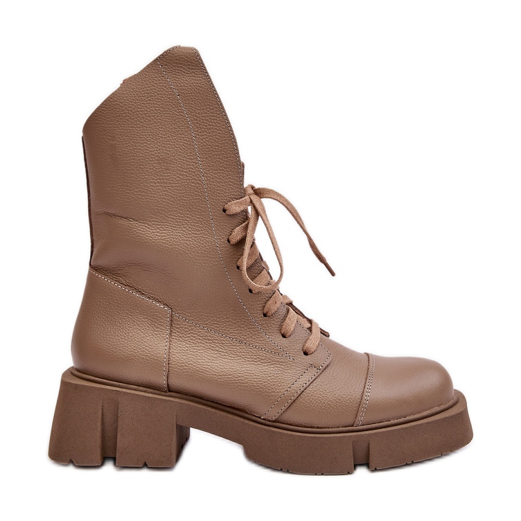 Női bőrmunkás bokacsizma masszív lapos sarkon Zazoo 976A sötét bézs