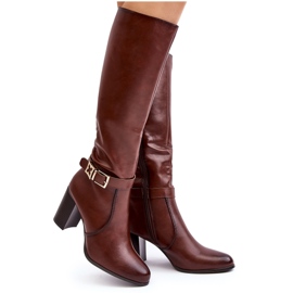 Sergio Leone Női magassarkú csizma csattal, melegbarna Sendilia