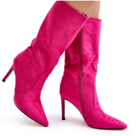 Női lábszárközépig érő magassarkú csizma Fuchsia Odetteia rózsaszín