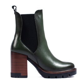 W. Potocki Sötétzöld Potocki Chelsea csizma magassarkúval