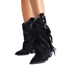 Shelovet női fekete velúr rojtos cowboy csizma Shelovet női fekete velúr rojtos cowboy csizma