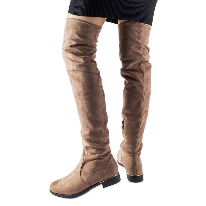 Hosszú barna, meleg, öko-velúr Elwira csizma