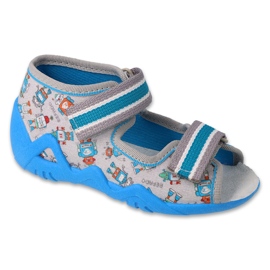 Befado gyerekpapucs tépőzáras 350P043 szürke és kék színnel