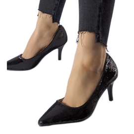 Fekete flitteres Ernesto magassarkú pumpák