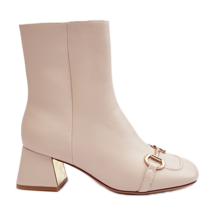 Magas sarkú bokacsizma díszítéssel, világos bézs Adinah