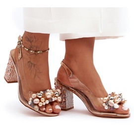 Átlátszó stílusos magassarkú szandál Rose Gold S.Barski MR1037-17 rózsaszín