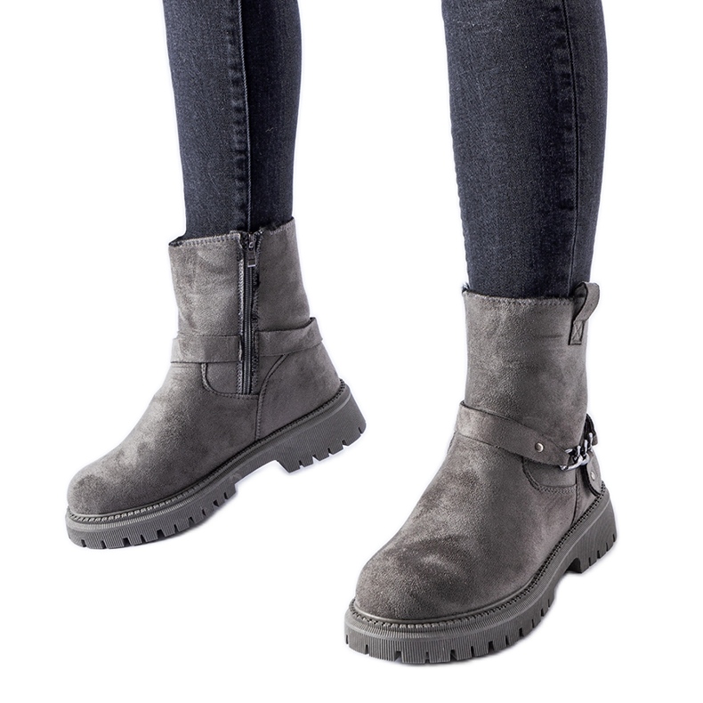 Szürke szigetelt bokacsizma Sedico lánccal