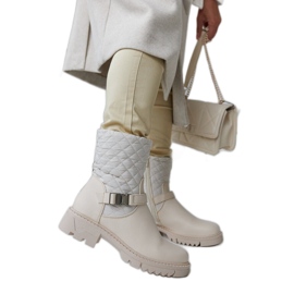 Bézs bokacsizma dekoratív Brembo foltvarrással