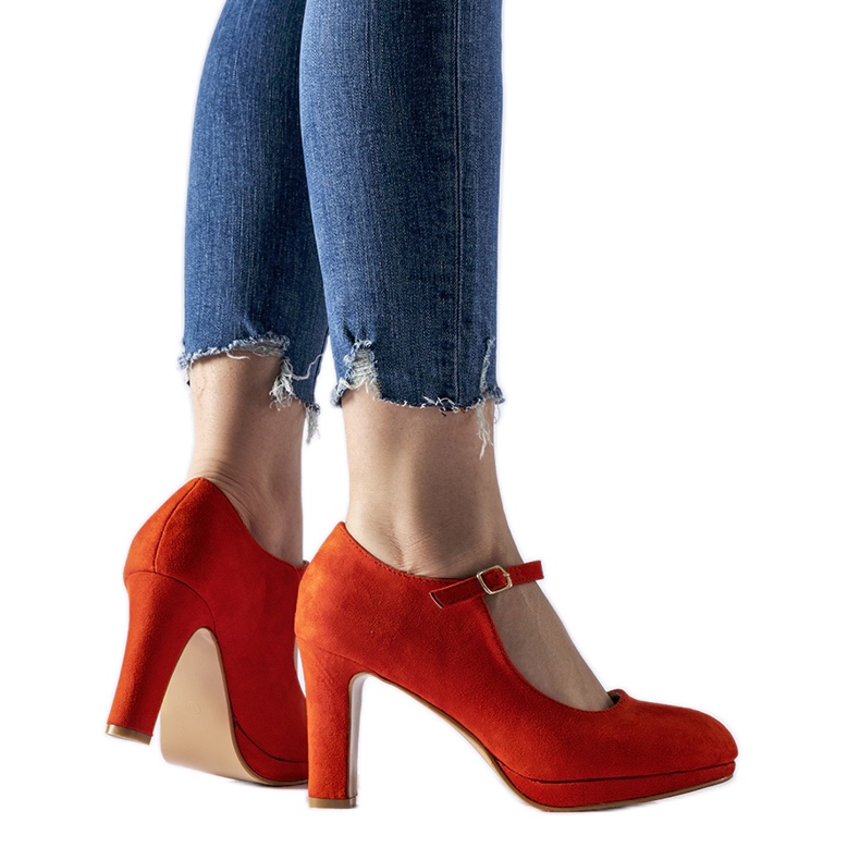 Narancssárga magas sarkú cipő Serri rögzítéssel