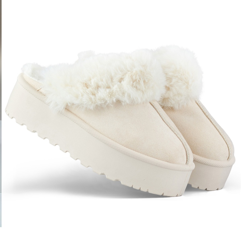 Bézs színű platformpapucs szőrmével