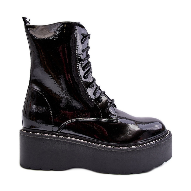 Női lakkbőr csizma vastag fekete Movana talppal