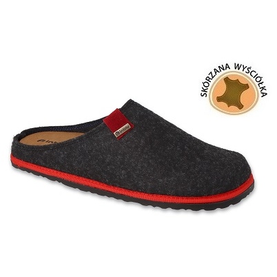 Inblu férfi filc papucs bőr betéttel, fekete