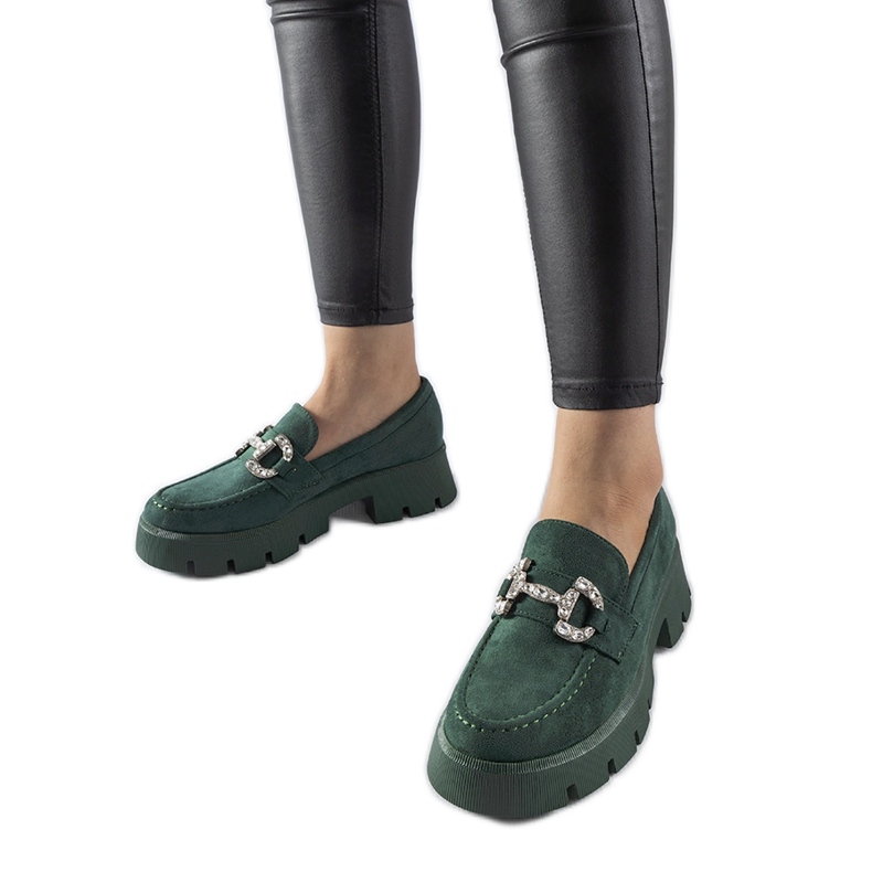 Zöld mokaszinok Giacomo strasszokkal