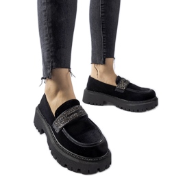 Fekete mokaszinok Longuelo strasszokkal díszítve