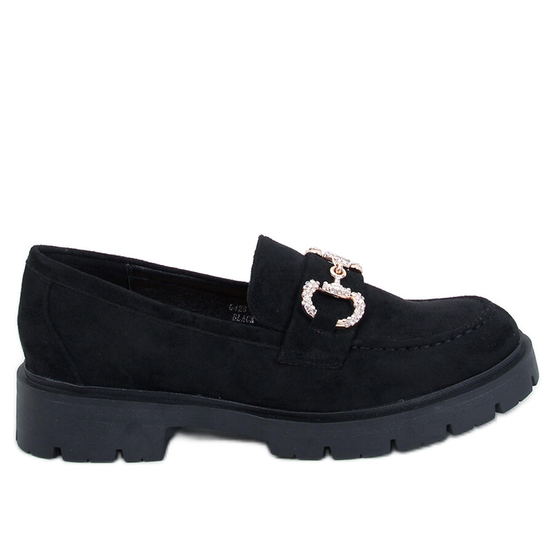 Karins Fekete velúr mokaszin csattal