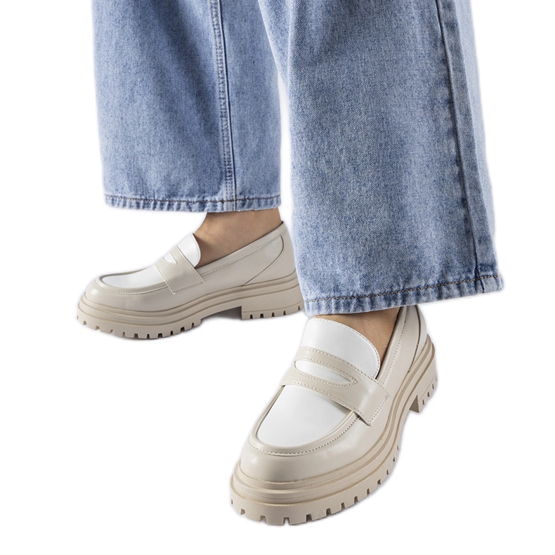 Masszív fehér Miniato mokaszinok bézs Masszív fehér Miniato mokaszinok bézs
