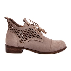 Zazoo 2878 alacsony áttört női csizma, velúr, bézs