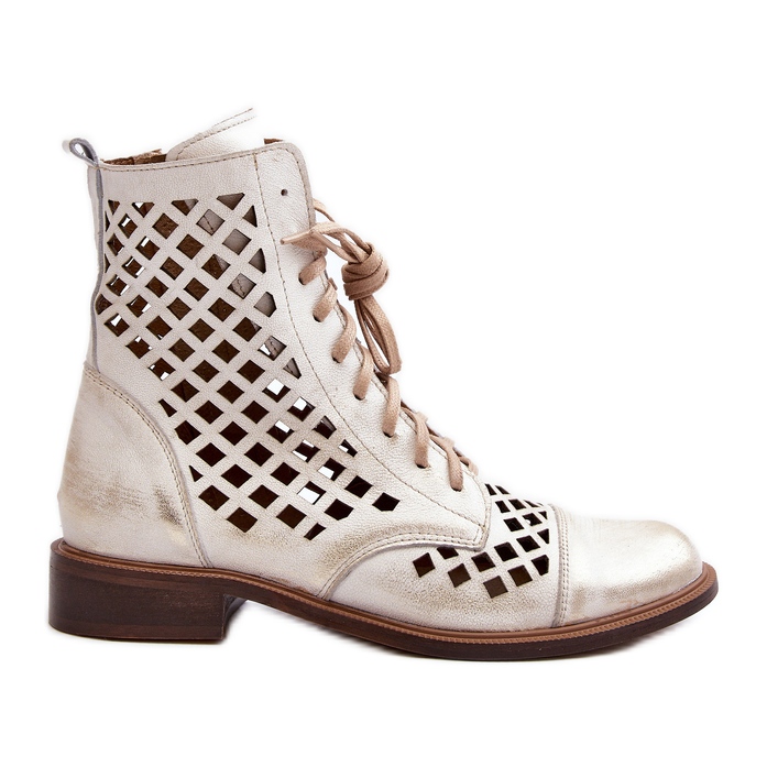 Zazoo 2695 áttört bőr bokacsizma, szálcsiszolt arany aranysárga