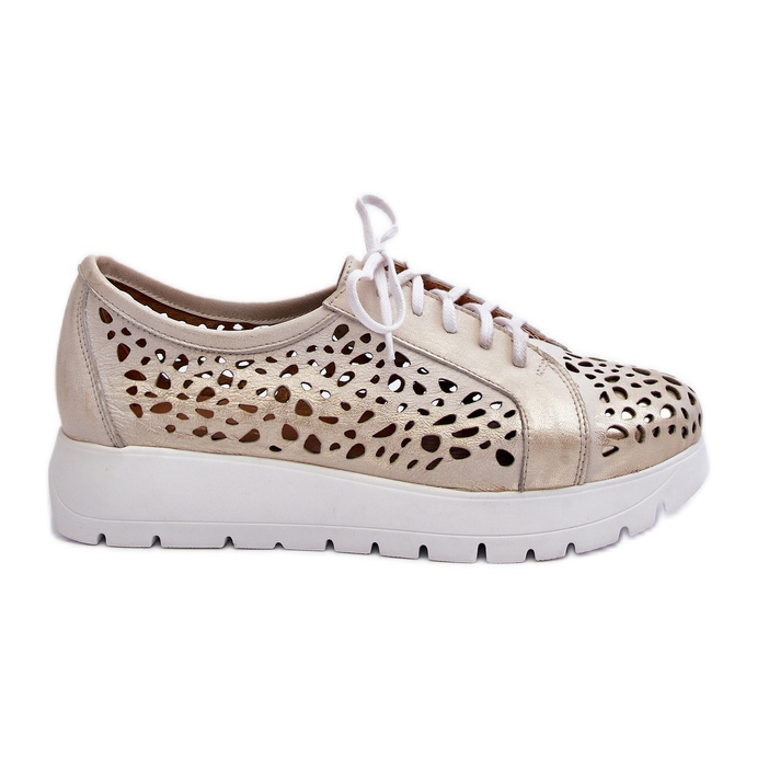 Zazoo 2821 női bőrcipő, áttört arany aranysárga