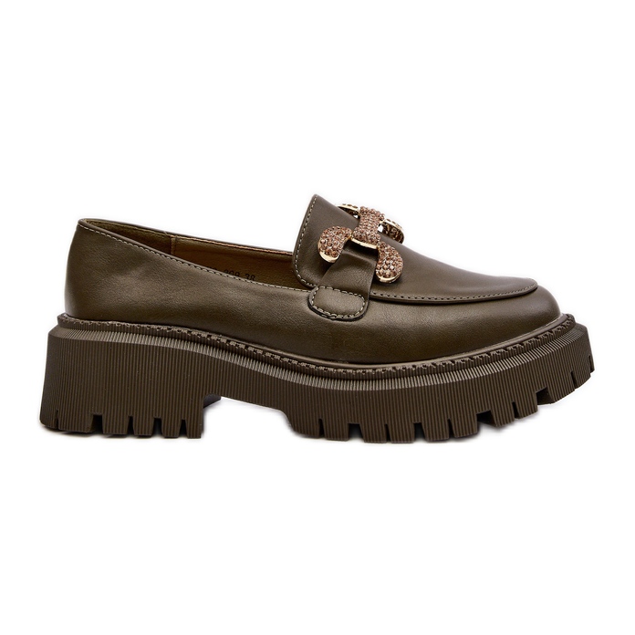 Női mokaszin díszítéssel, sötétzöld Gargi