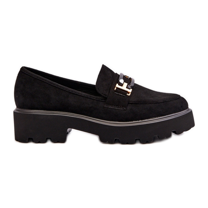 Női mokaszinok fekete Omavia díszítéssel