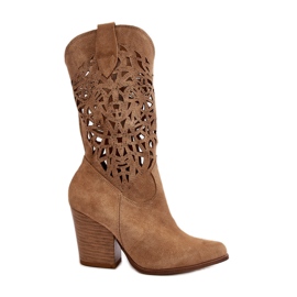 Zazoo 3414 női áttört bokacsizma, velúr, bézs