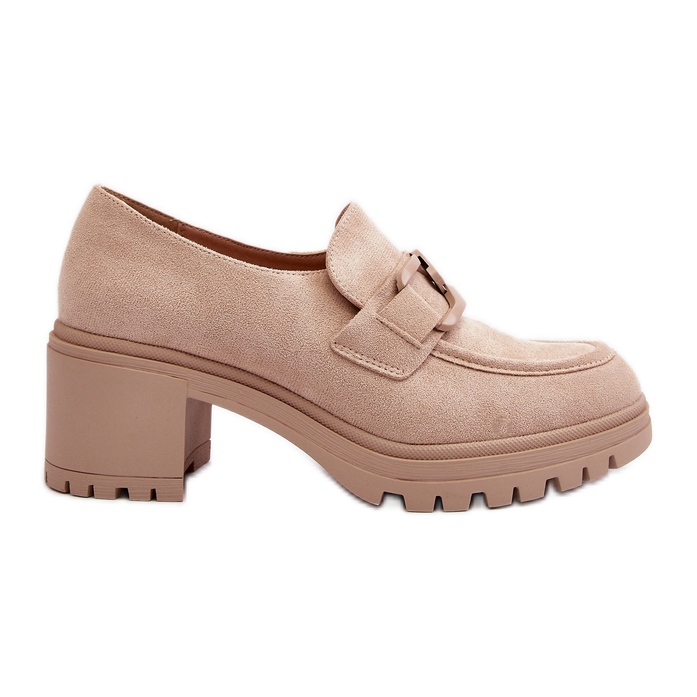 Vinceza Bézs Finley velúr cipő masszív magassarkúval