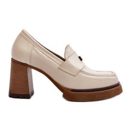 Zazoo 20169 bézs bőr magassarkú cipő