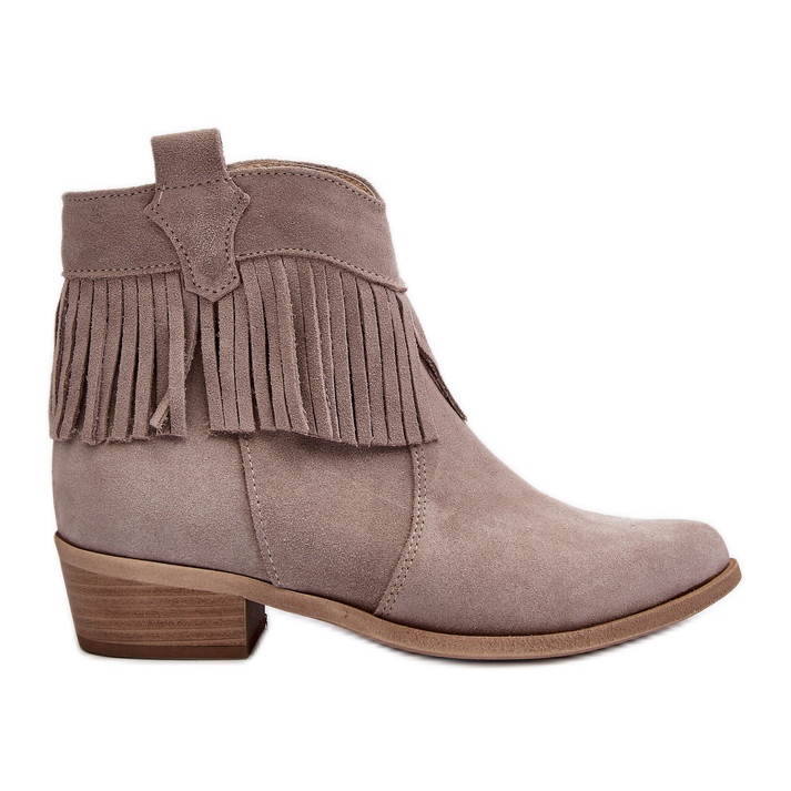 Zazoo 3430 velúr női bokacsizma cappucino rojtokkal bézs