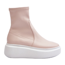 Zazoo 3395 női bőr bokacsizma masszív platformon, bézs