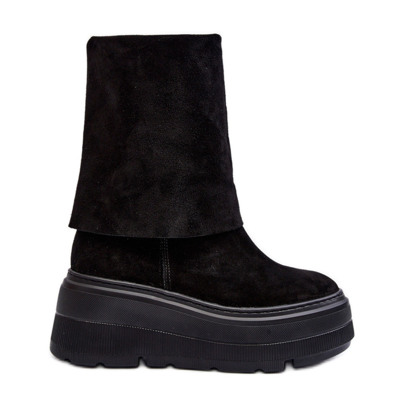 Zazoo 3410 velúr női bokacsizma masszív platformon, fekete