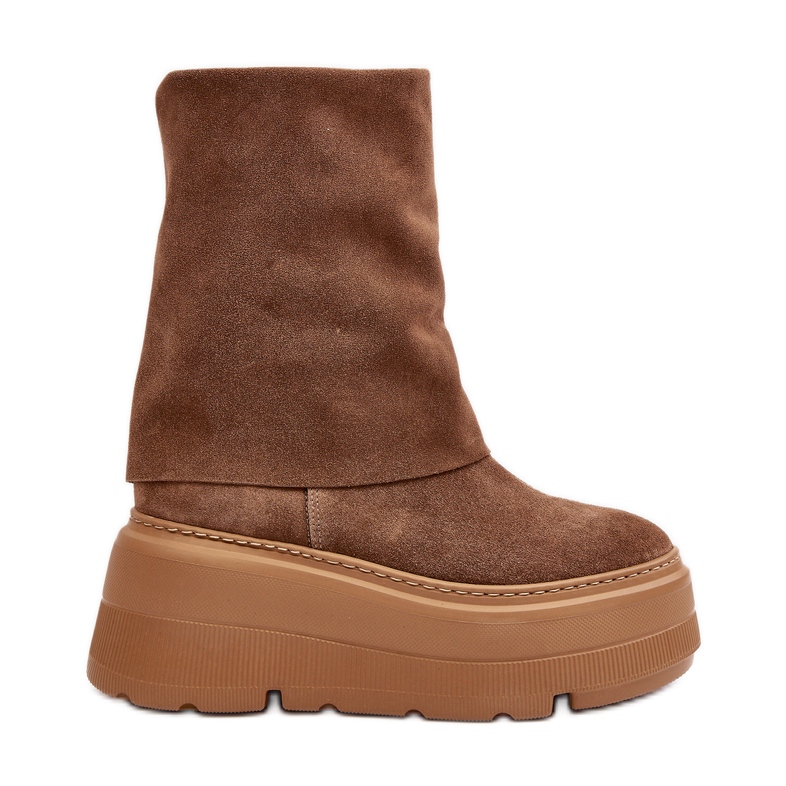 Zazoo 3410 velúr női bokacsizma masszív teve platformon barna