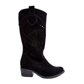 Zazoo 4043 velúr áttört magassarkú csizma fekete Zazoo 4043 velúr áttört magassarkú csizma fekete