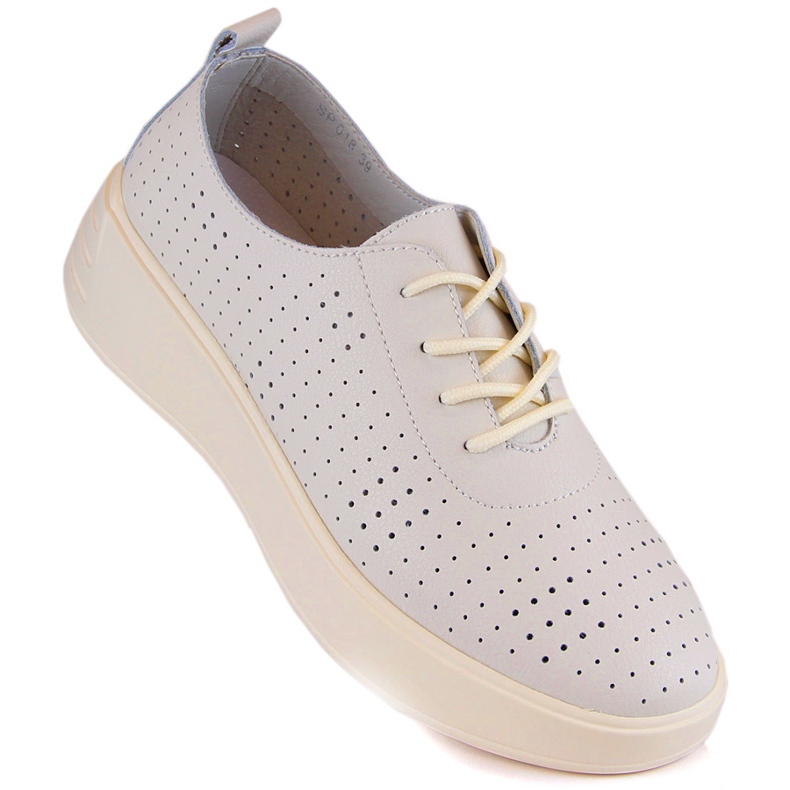 Női bőr áttört fűzős cipő, bézs, Sergio Leone SP018