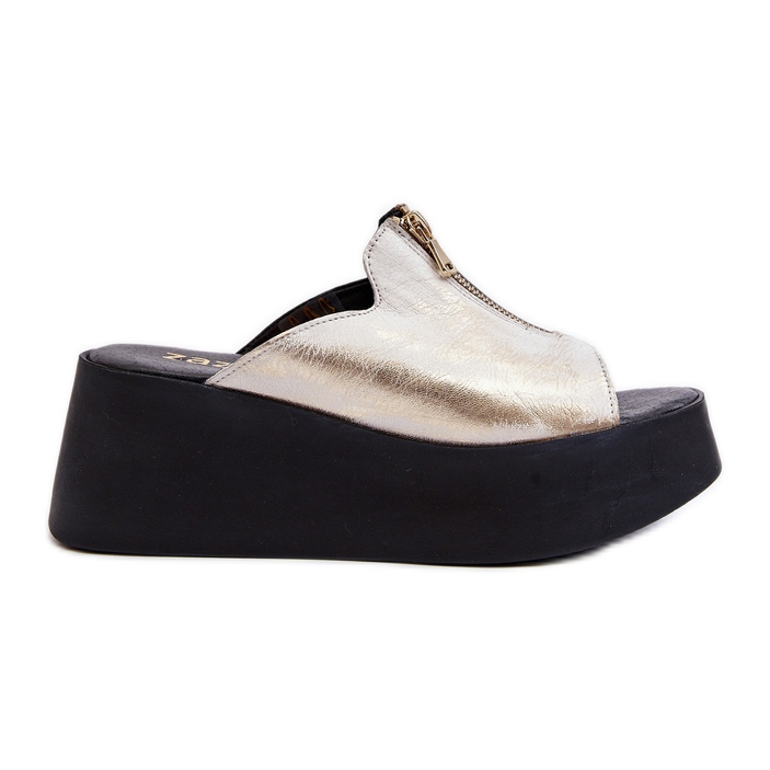 Zazoo 2916 női papucs masszív platformon, cipzárral, arany aranysárga