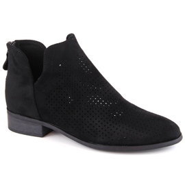 Velúr női alacsony sarkú áttört csizma, fekete Potocki SZ12307