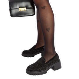 Fekete mokaszinok masszív Parent sarokkal