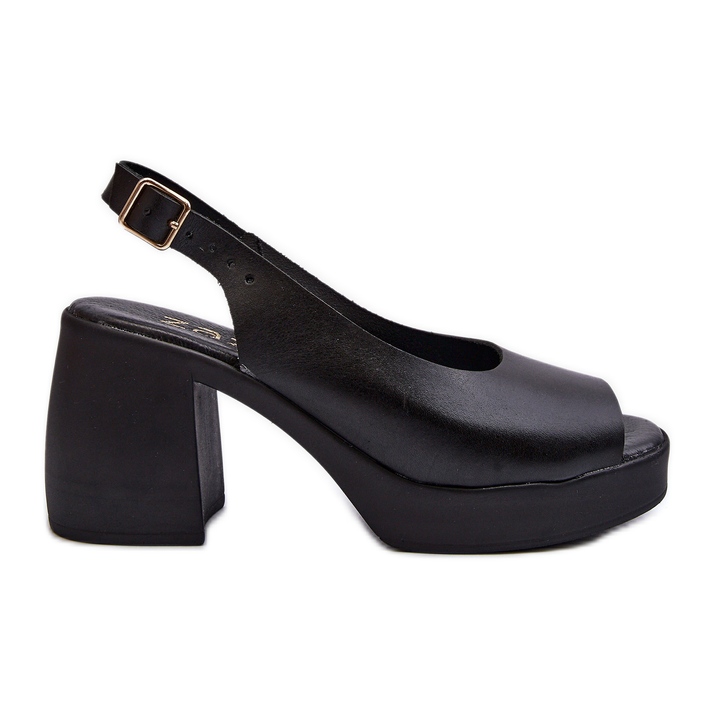 Zazoo 40376 bőr szandál vaskos magassarkúval, fekete