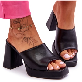 Sweet Shoes Fekete bőr magassarkú papucs