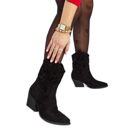 Fekete áttört Taurus magas sarkú cowboy csizma