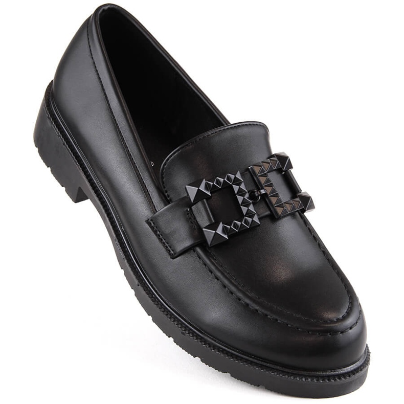 Női cipők, bebújós mokaszinok díszítéssel, fekete S.Barski HY371