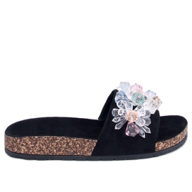 Maliv Fekete parafa papucs kövekkel