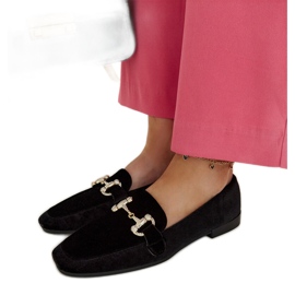 Fabrizia fekete bársony mokaszinok strasszokkal