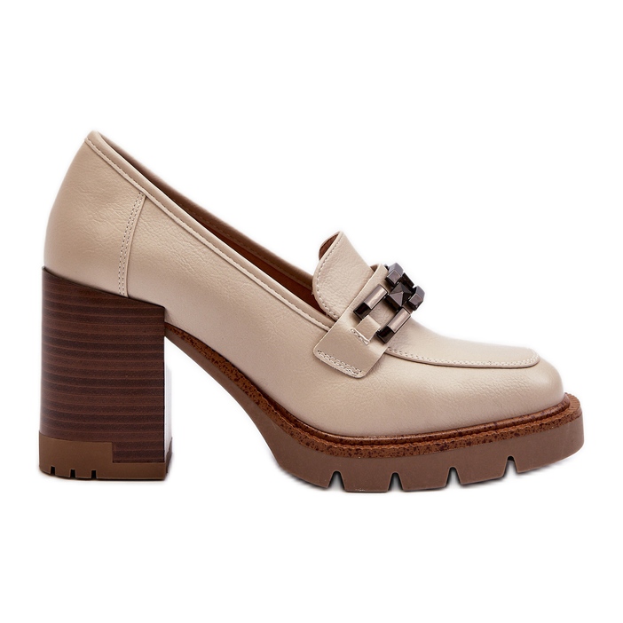 Vinceza Pumpák egy masszív magassarkúban, díszítéssel, bézs Oradna