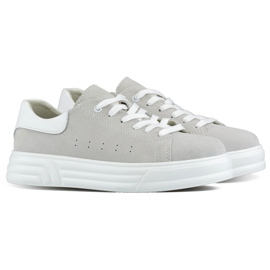 Női bőr cipő lapos talppal, szürke