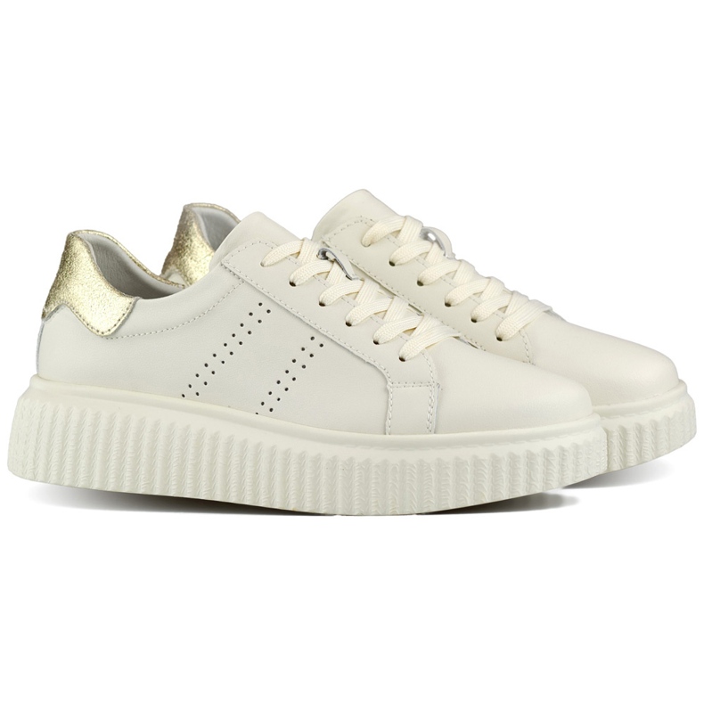 Bézs színű női sportcipő természetes bőrből, női bőr cipő