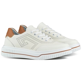 Természetes bőrből készült fehér női fűzős cipő Természetes bőrből készült fehér női fűzős cipő