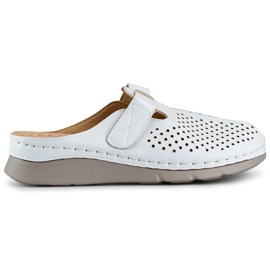 Kényelmes női egészségügyi papucsok, áttört papucsok, fehér tépőzáras papucsok