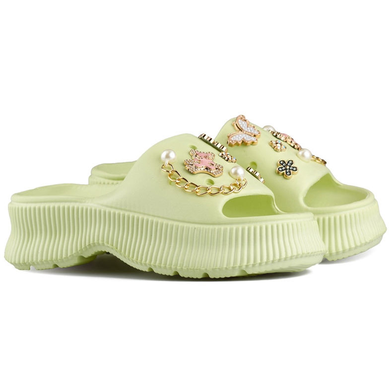 Női világoszöld gumi papucsok díszítéssel