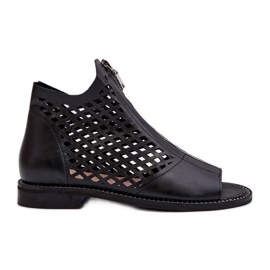 Zazoo 977/L áttört bőr szandál cipzárral fekete